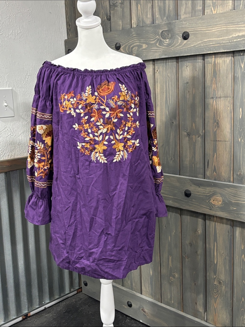 Free People Purple Off-Shoulder Embroidered Boho Dress